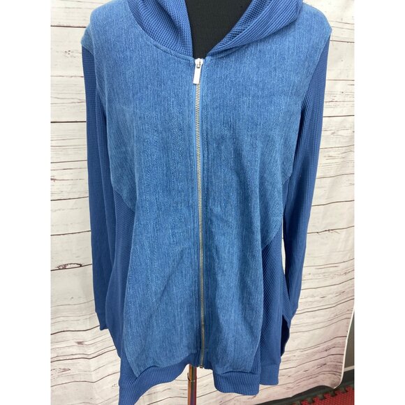 DG2 Diane Gilman Stretch Twill‎ Knit Denim Jacket Hoodie MIDTONE Size XL - Picture 6 of 11